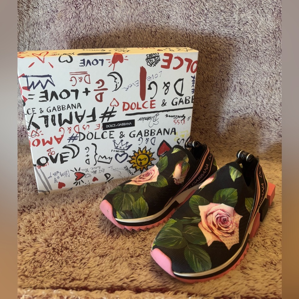 Dolce & Gabbana Slip On Sorrento Sneakers with Tropical Rose Print